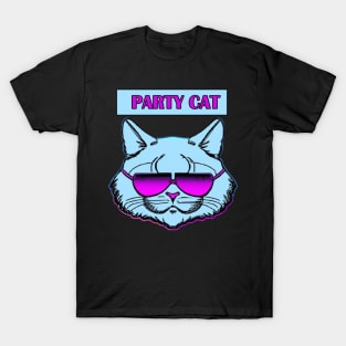 Party Cat Synthwave Retro T-Shirt